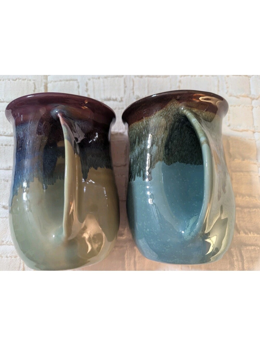 Lot Of 2 Neher Pottery Blue Brown Hand Warmer Mugs 2024